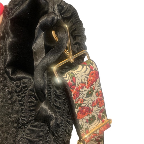 Vintage Lambs Wool Crossbody Purse Black Down Filled Hand-warmer Muff 1930-50’s - Picture 9 of 12